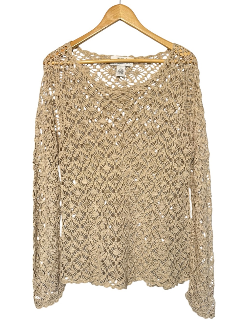 Pursuits Ltd Hand Crochet Linen Cotton Blend Open Knit Sweater Boho XL